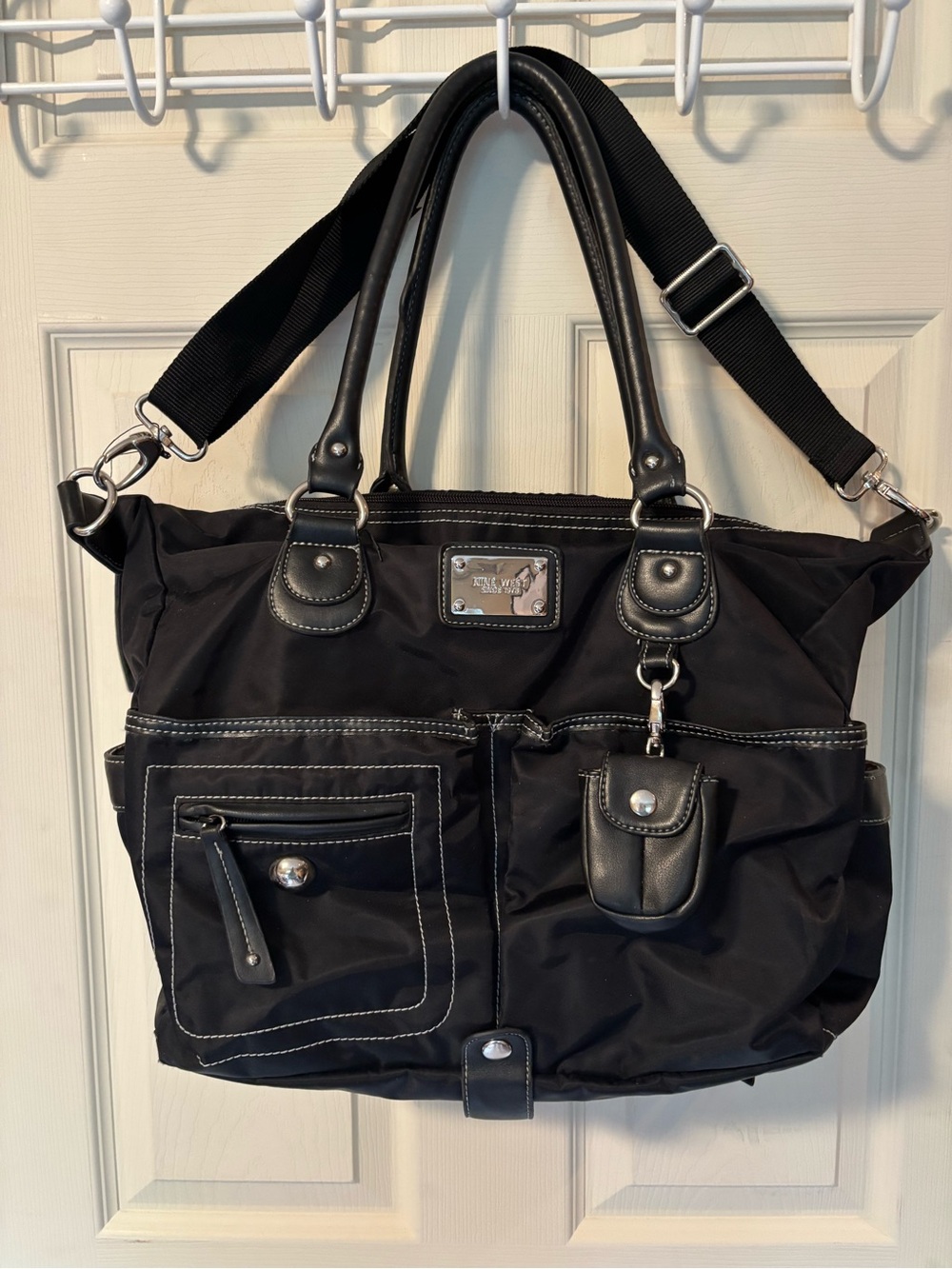 Nine West Black Nylon Tote with Contrast Stitching